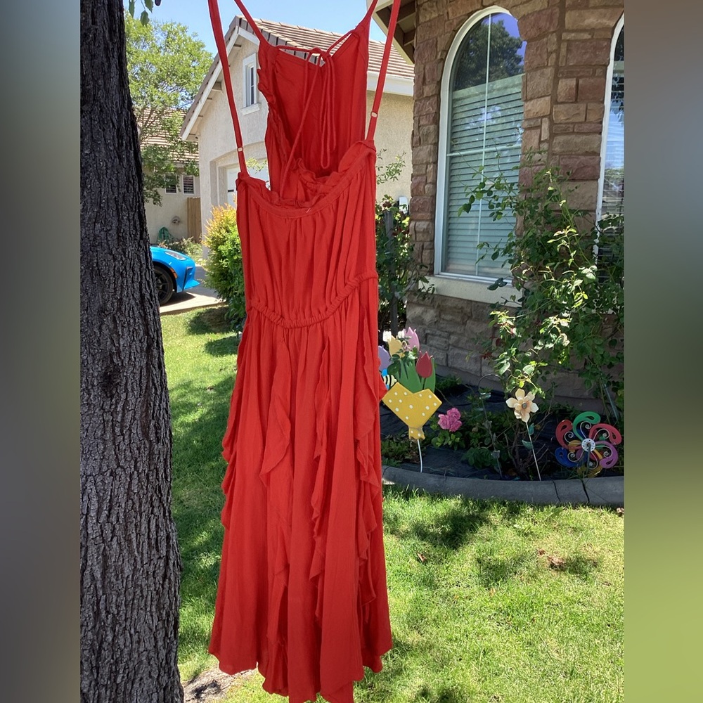 Nyla & Noella bright orange ruffle spaghetti strap dress NWT size L